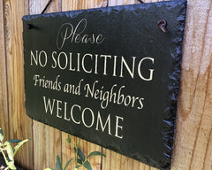 Handmade Slate House Plaque - No Soliciting Sign