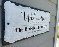 Beautifully Handcrafted and Customizable Slate Home Address Plaque. Improve the curb appeal of your property with this bespoke house sign.