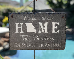 Customizable Slate Home State Sign - Handmade and Personalized with Name, Address and State