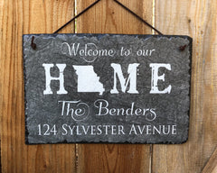 Customizable Slate Home State Sign - Handmade and Personalized with Name, Address and State