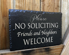 Handmade Slate House Plaque - No Soliciting Sign