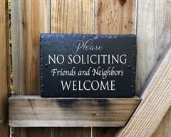 Handmade Slate House Plaque - No Soliciting Sign