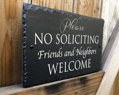 Handmade Slate House Plaque - No Soliciting Sign