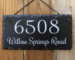 Customizable Slate Home Address House Sign - White on Black - Handmade and Personalized