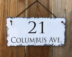 Customizable Slate Home Address House Sign - Black on White - Handmade and Personalized