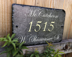 Customizable Slate Home Address House Sign - Gold Letters - Handmade and Personalized