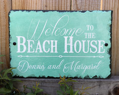 Customizable Slate House Sign - Welcome To The Beach House Plaque - Handmade and Personalized