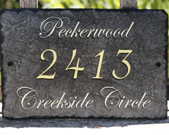 Customizable Slate Home Address House Sign - Gold Letters - Handmade and Personalized