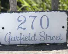 Customizable Slate Home Address House Sign - Eggshell House Number, Family Name - Handmade and Personalized