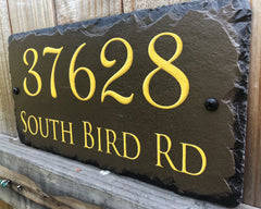 Customizable Slate Home Address House Sign - Gold or Silver Embossed Effect on Brown - Handmade and Personalized