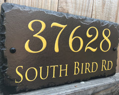 Customizable Slate Home Address House Sign - Gold or Silver Embossed Effect on Brown - Handmade and Personalized