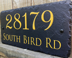 Customizable Slate Home Address House Sign - Gold or Silver Embossed Effect on Blue - Handmade and Personalized