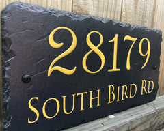 Customizable Slate Home Address House Sign - Gold or Silver Embossed Effect on Blue - Handmade and Personalized