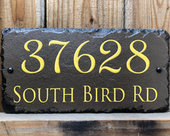 Customizable Slate Home Address House Sign - Gold or Silver Embossed Effect on Brown - Handmade and Personalized