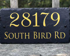 Customizable Slate Home Address House Sign - Gold or Silver Embossed Effect on Blue - Handmade and Personalized