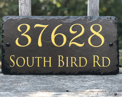 Customizable Slate Home Address House Sign - Gold or Silver Embossed Effect on Brown - Handmade and Personalized