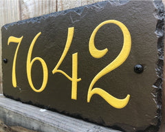 Customizable Slate Home Address House Number Sign - Gold or Silver Embossed Effect on Brown - Handmade and Personalized