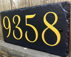 Customizable Slate Home Address House Number Sign - Gold or Silver Embossed Effecton Blue - Handmade and Personalized