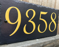 Customizable Slate Home Address House Number Sign - Gold or Silver Embossed Effecton Blue - Handmade and Personalized