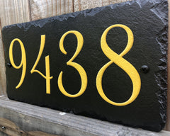 Customizable Slate Home Address House Number Sign - Gold or Silver Embossed Effect on Black - Handmade and Personalized