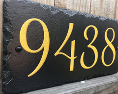 Customizable Slate Home Address House Number Sign - Gold or Silver Embossed Effect on Black - Handmade and Personalized