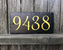 Customizable Slate Home Address House Number Sign - Gold or Silver Embossed Effect on Black - Handmade and Personalized