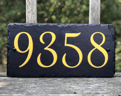 Customizable Slate Home Address House Number Sign - Gold or Silver Embossed Effecton Blue - Handmade and Personalized