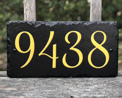 Customizable Slate Home Address House Number Sign - Gold or Silver Embossed Effect on Black - Handmade and Personalized