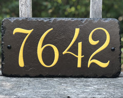 Customizable Slate Home Address House Number Sign - Gold or Silver Embossed Effect on Brown - Handmade and Personalized