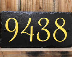 Customizable Slate Home Address House Number Sign - Gold or Silver Embossed Effect on Black - Handmade and Personalized