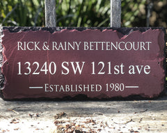 Customizable Burgundy Slate Home Address House Sign - Name, Address, Established Date Handmade and Personalized