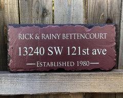 Customizable Burgundy Slate Home Address House Sign - Name, Address, Established Date Handmade and Personalized