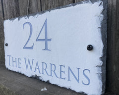 Customizable Slate Home Address House Sign - Eggshell House Number, Family Name - Handmade and Personalized