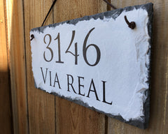 Customizable Slate Home Address House Sign - Black on White - Handmade and Personalized