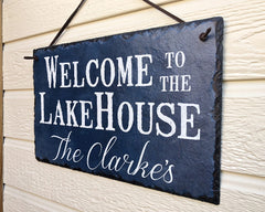 Customizable Slate House Sign - Welcome To The Lake House Plaque - Handmade and Personalized