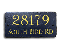 Customizable Slate Home Address House Sign - Gold or Silver Embossed Effect on Blue - Handmade and Personalized