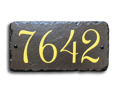 Customizable Slate Home Address House Number Sign - Gold or Silver Embossed Effect on Brown - Handmade and Personalized