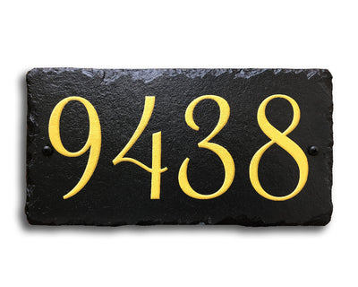 Customizable Slate Home Address House Number Sign - Gold or Silver Embossed Effect on Black - Handmade and Personalized