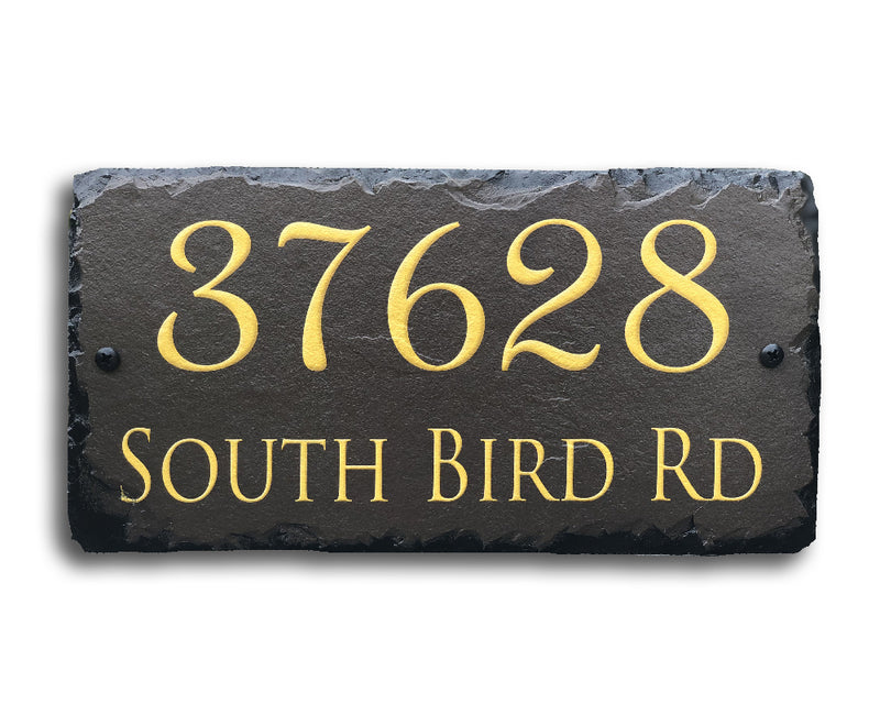 Customizable Slate Home Address House Sign - Gold or Silver Embossed Effect on Brown - Handmade and Personalized