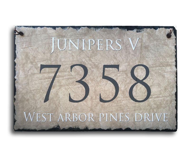 Customizable Slate Home Address House Sign - Dark Beige - Handmade and Personalized