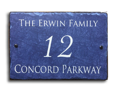 Customizable Blue Slate Home Address House Sign Handmade and Personalized