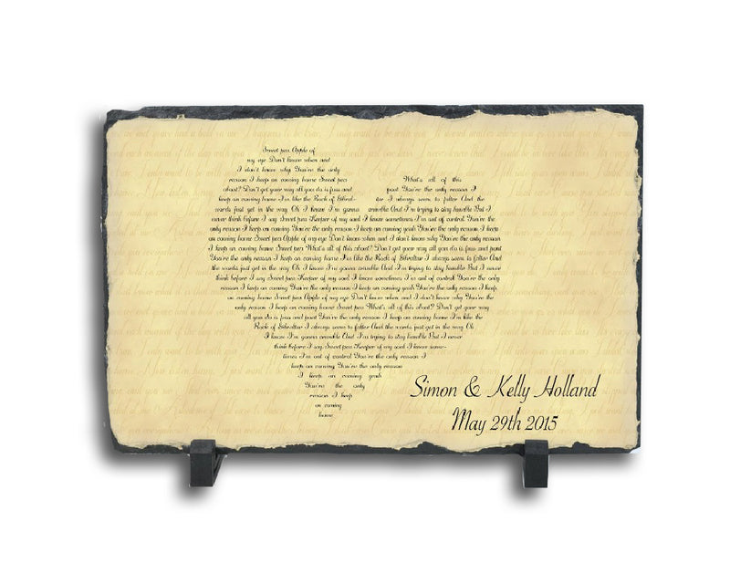 Customizable Slate Song Lyric Sign - Heart Lyric Plaque - Handmade and Personalized