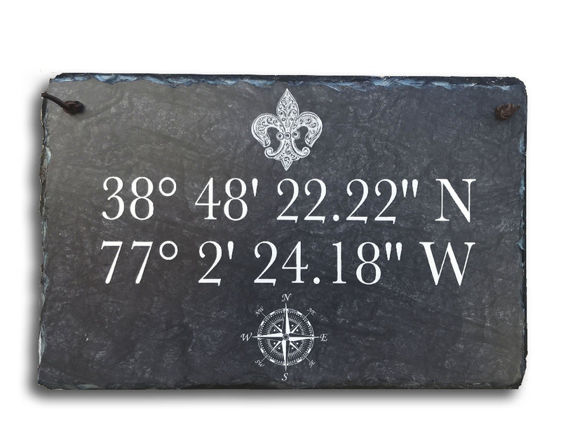 Customizable Slate House Sign - Longitude and Latitude - Handmade and Personalized