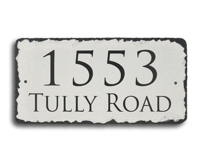 Customizable Slate Home Address House Sign - Black on White - Handmade and Personalized