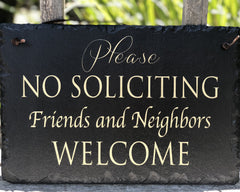 Handmade Slate House Plaque - No Soliciting Sign