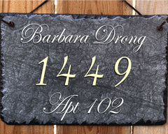 Customizable Slate Home Address House Sign - Gold Letters - Handmade and Personalized