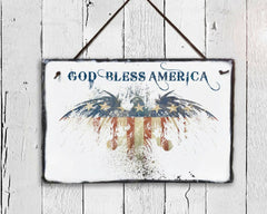 Handmade Slate Patriotic House Sign - God Bless America Plaque