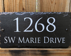 Customizable Slate Home Address House Sign - White on Black - Handmade and Personalized