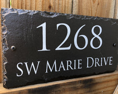 Customizable Slate Home Address House Sign - White on Black - Handmade and Personalized