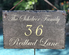 Customizable Slate Home Address House Sign - Gold Letters - Handmade and Personalized